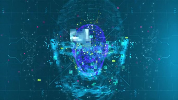 人工智能人脸扫描器。人脸识别和生物识别医学概念的研究。神经网络学习系统。人脸检测。增强现实全息图。人