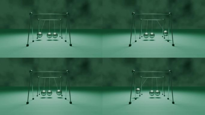 动画牛顿的摇篮无缝循环3d动画4k牛顿的摇篮办公室玩具。3 d渲染。在青色背景上慢动作地摇摆着金属球
