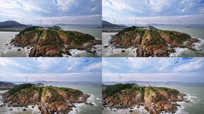 4K 风车山风力发电、绿色清洁能源 海岸