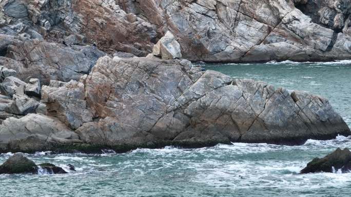 航拍威海市环翠区环海路猫头山3号观景台