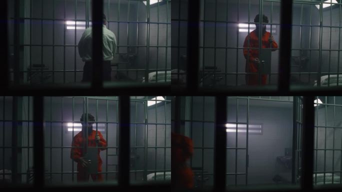 穿橙色制服的囚犯从监狱里逃了出来