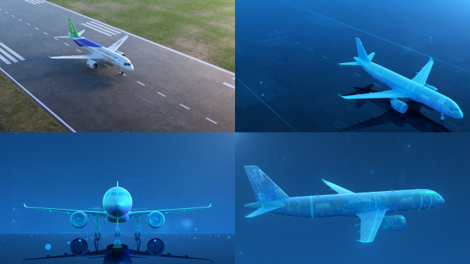 科技感国产大飞机起飞三维动画