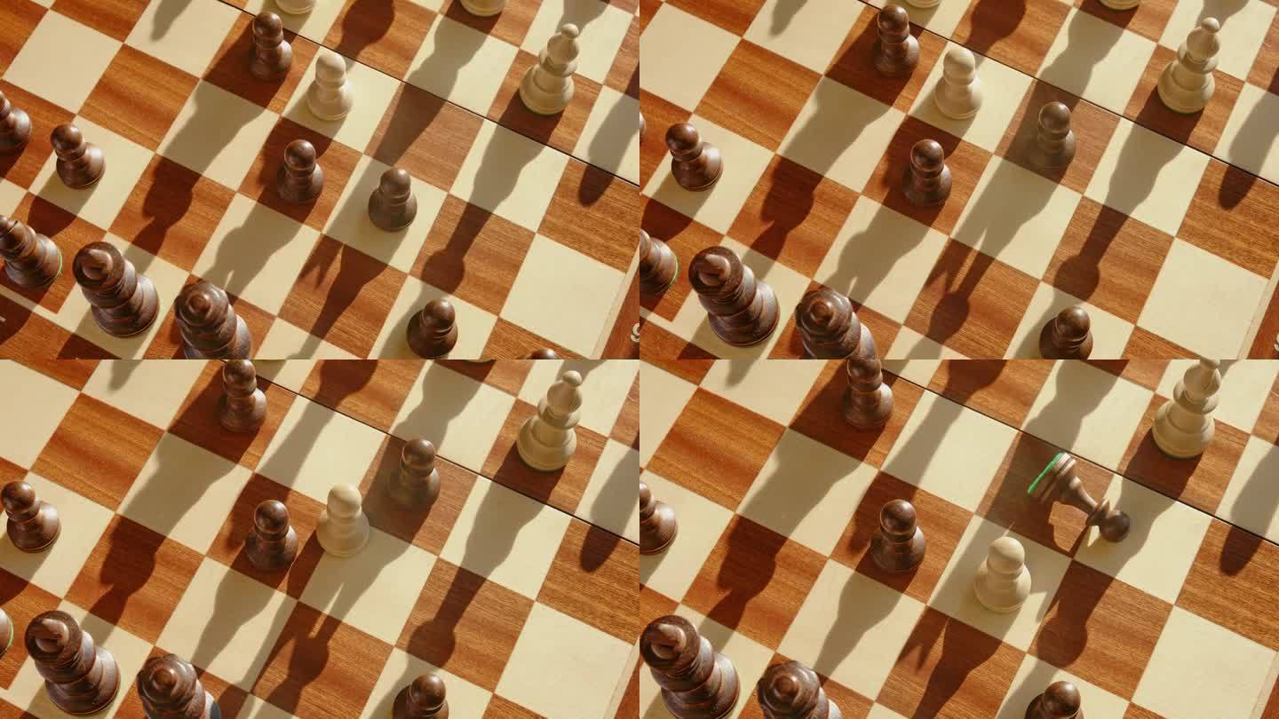 在国际象棋中，当黑兵被敌方白兵捕获时，停止动作。在象棋比赛中在过道上夺取一个棋子