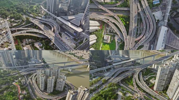重庆渝中区化龙桥企业天地立交航拍空镜