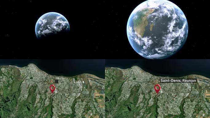 从太空到地球的城市地图缩放，法国