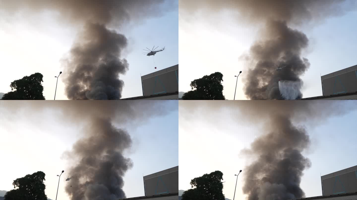消防直升机向工厂灭火