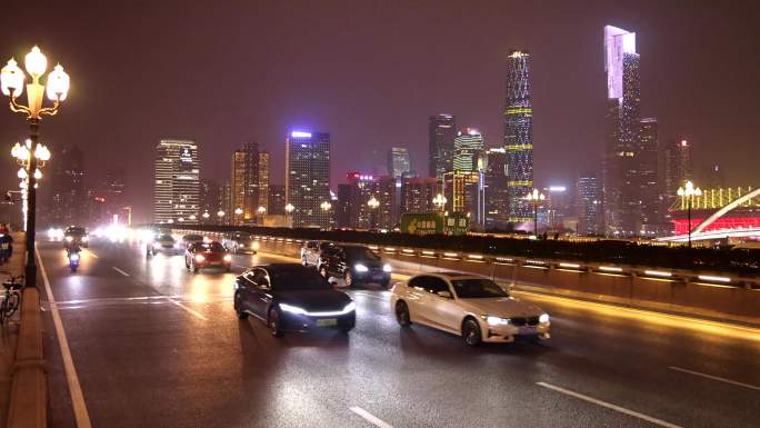 广州晚上交通高帧率慢镜缓慢行驶