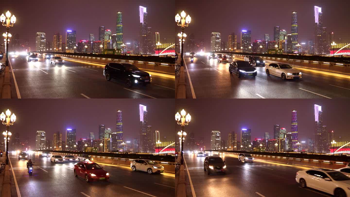 广州晚上交通高帧率慢镜缓慢行驶