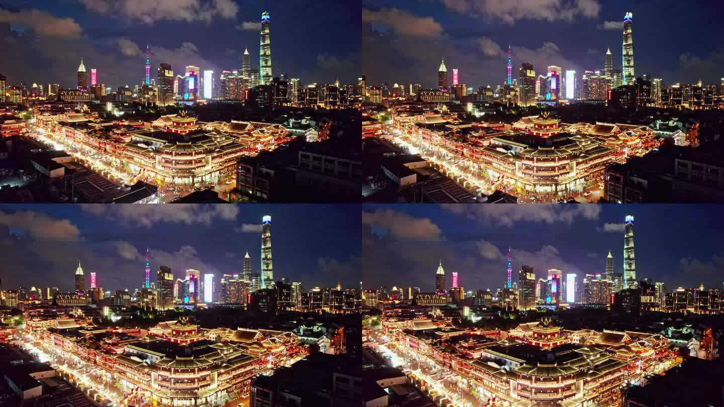 中国上海豫园夜景 航拍