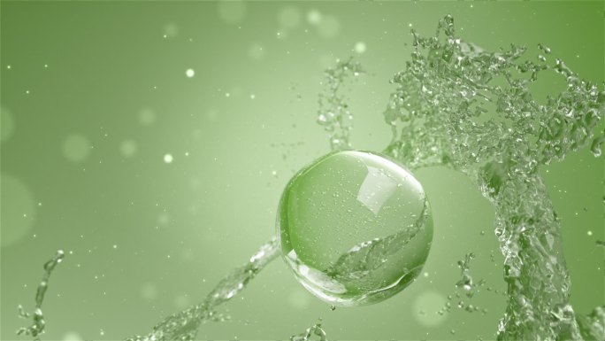 化妆品水花环绕水珠补水 绿色精华保湿因子