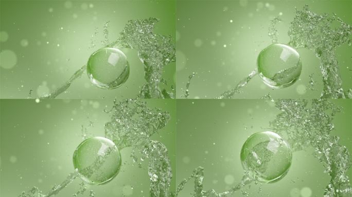 化妆品水花环绕水珠补水 绿色精华保湿因子