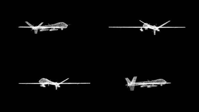 3D军用无人机在黑色背景上旋转。现代军用直升机技术概念。空中武器，无人驾驶飞机。用于标题，文本，演示