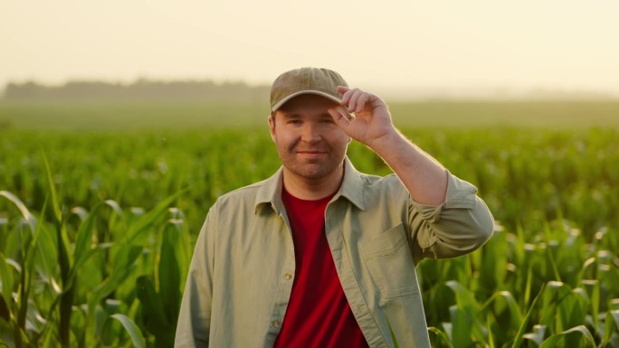 男性农场工人或专业农艺师在田间耕作和种植玉米的中等肖像