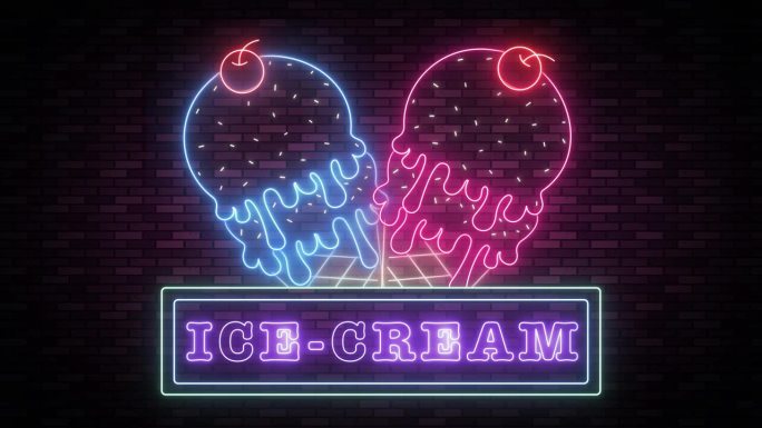 霓虹灯冰淇淋店招牌砖背景