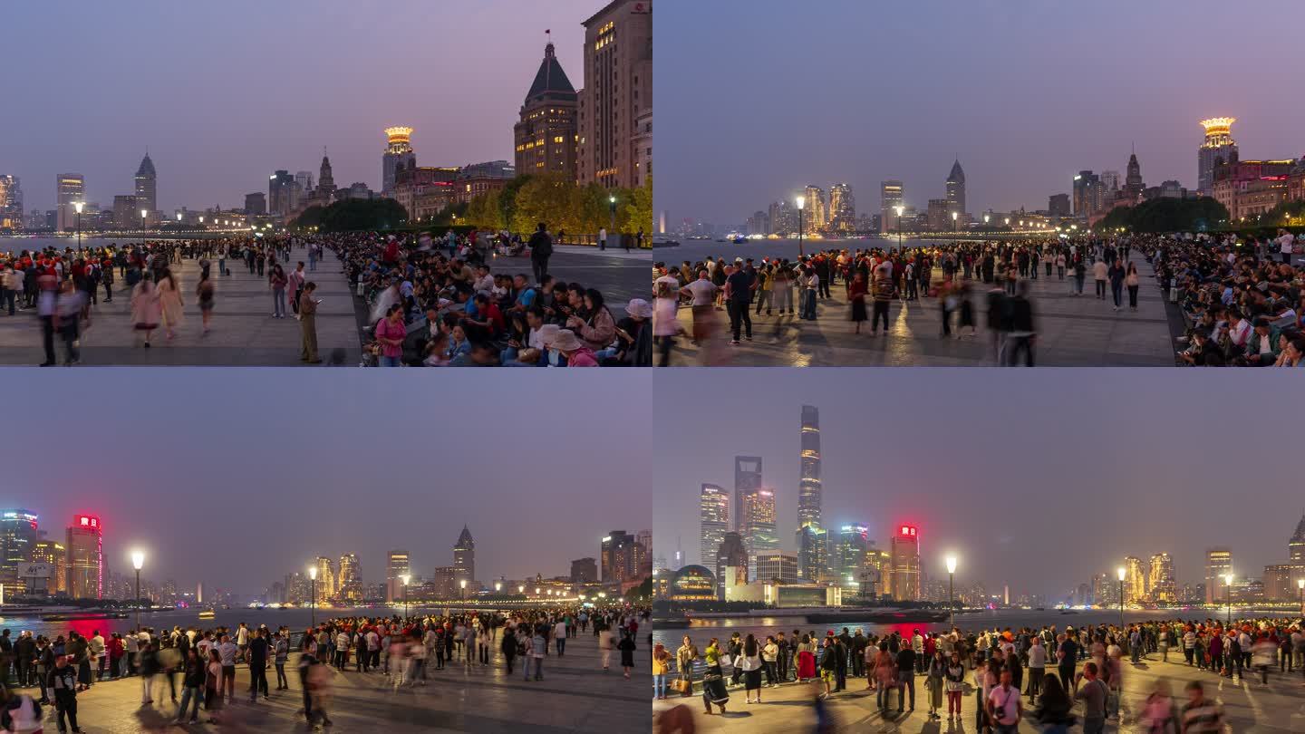 上海外滩热闹旅游人潮延时摄影