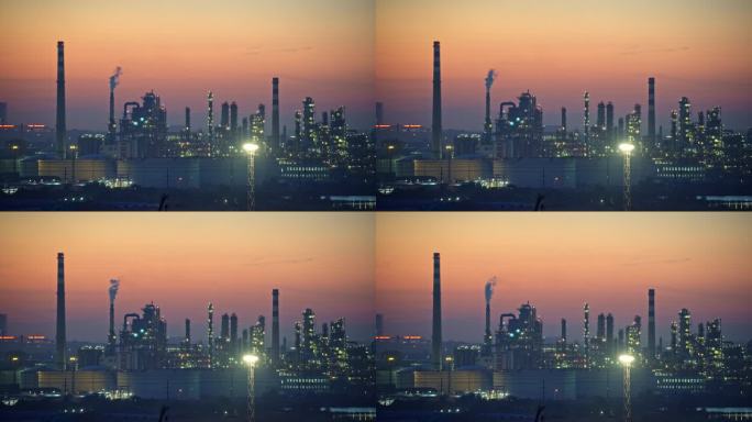 中国山东青岛石油化工厂夜晚固定镜头