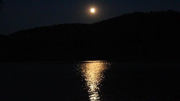 月光照在海面上。海闪闪发光。月亮在水中的倒影