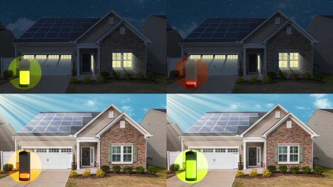 屋顶上的光伏板太阳能生态能源由太阳循环动画制作4k