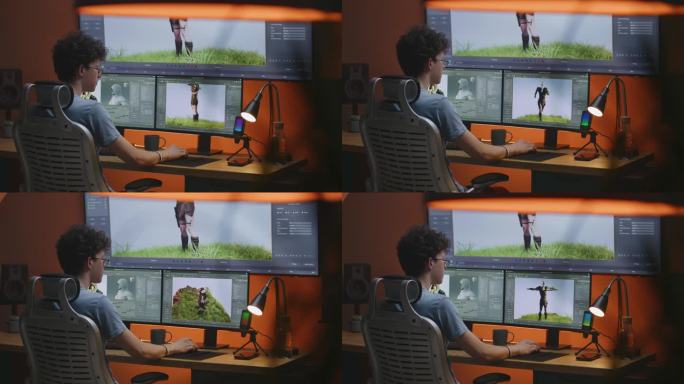 十几岁的3D设计师绘制视频游戏角色，制作动画