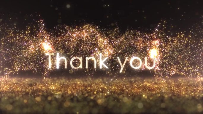 题词Thank you in golden particle，奢华风格，感恩，金色标志