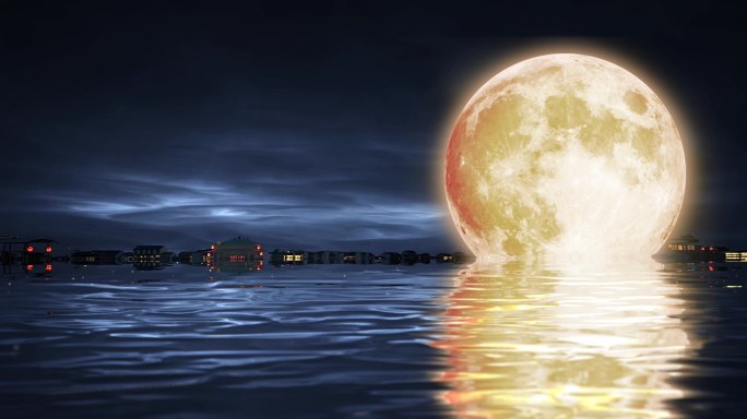 唯美湖面明月