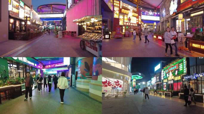 夜景人流北京步行街五棵松休闲餐饮夜生活