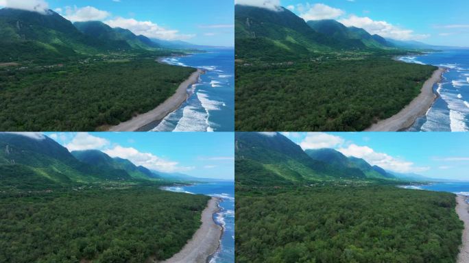 鸟瞰台湾台东的海岸线和海滩。