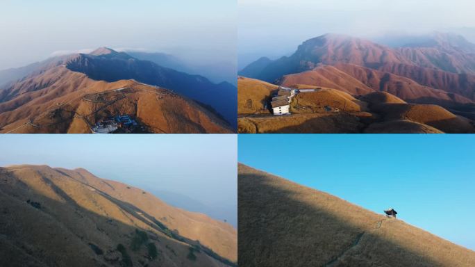 秋天武功山 航拍金顶 高山草甸