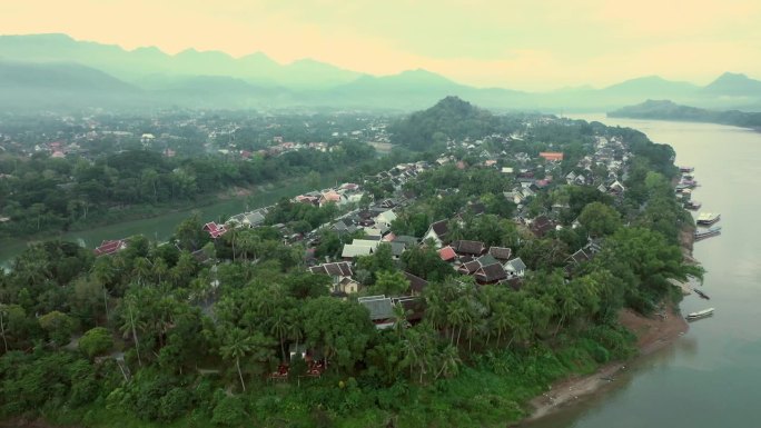 老挝人民民主共和国琅勃拉邦地标鸟瞰图