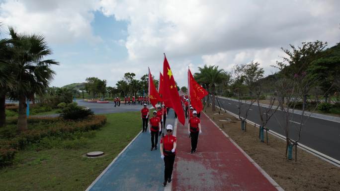 台州白沙湾海滨公园健步走航拍