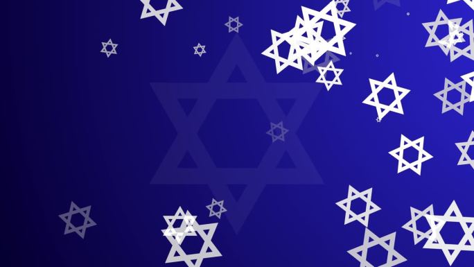 以色列的国家象征是六角形的大卫之星。国家蓝色和白色的动画。犹太人的象征，犹太教，以色列。
