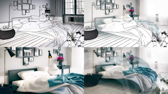 一个现代卧室安排草案-可循环的三维可视化