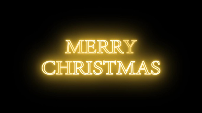 一个无缝的循环动画圣诞快乐金色霓虹灯文本在黑色背景上