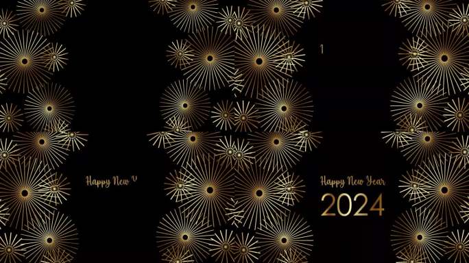 2024年新年，优雅金色4k动画。祝新年快乐，圣诞快乐