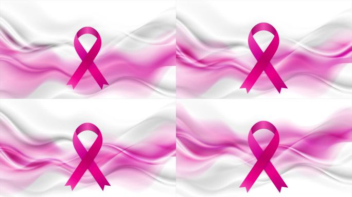 乳腺癌宣传月。粉红丝带带概念波浪运动背景