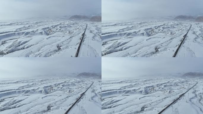 新疆阿克苏塔村雪中公路航拍
