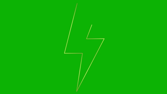 动画线性金色闪电符号。线能量图标的权力。电闪光。标志是逐渐画出来的。矢量插图隔离在绿色背景上。