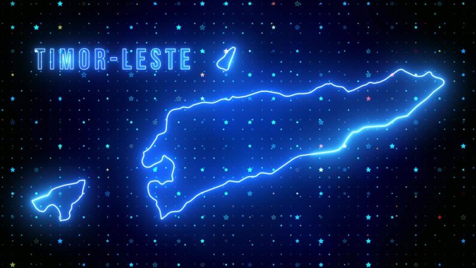 未来的蓝色闪耀东帝汶大纲地图和标签文本发光霓虹灯耀斑运动揭示与星星闪耀网格
