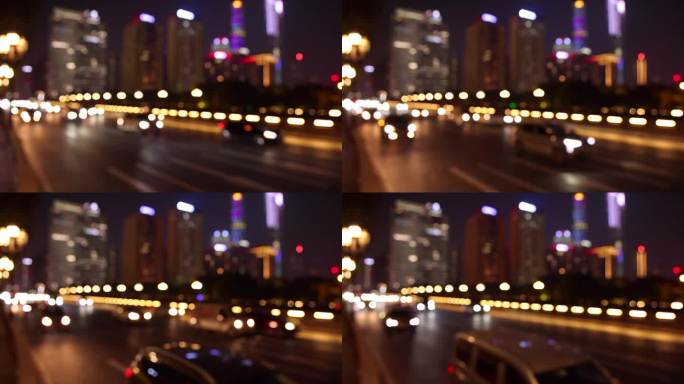 晚上广州虚化效果车流车辆缓慢行驶