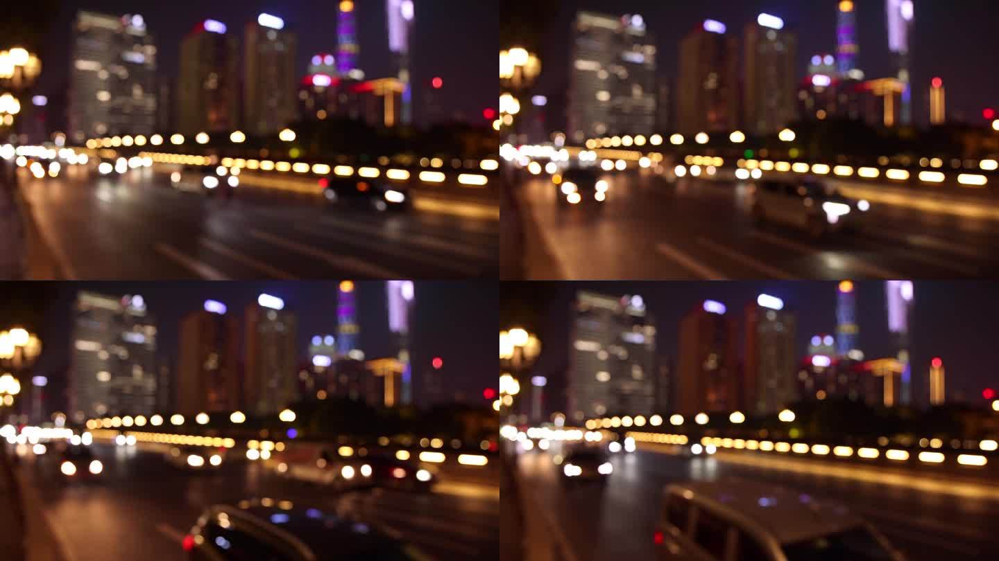 晚上广州虚化效果车流车辆缓慢行驶