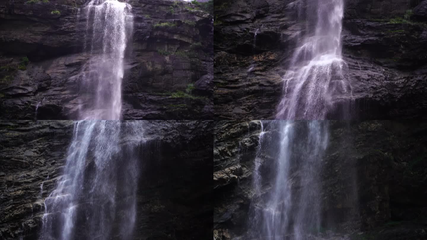 森林高山流水瀑布山水自然风景山峰岩石流水