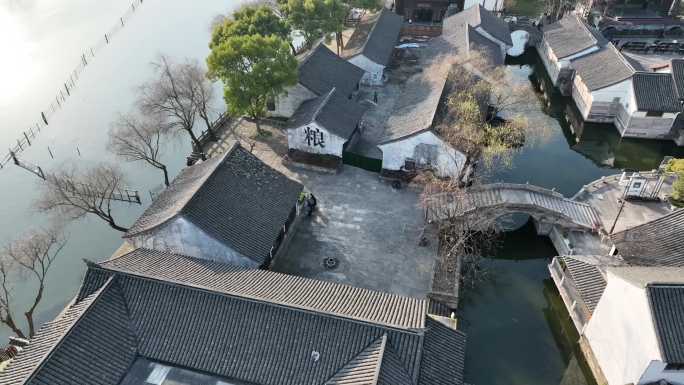 航拍绍兴鉴湖风景区古建筑等