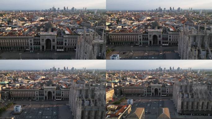 欧洲，意大利，米兰，08-17-23 -无人机鸟瞰市中心的大教堂广场和新的天际线维托里奥·伊曼纽尔画