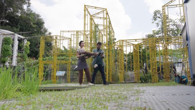 不同的亚洲农民在他们的城市农场使用技术