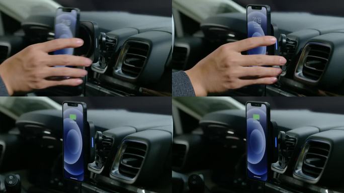 通过车内的无线充电器为智能手机充电