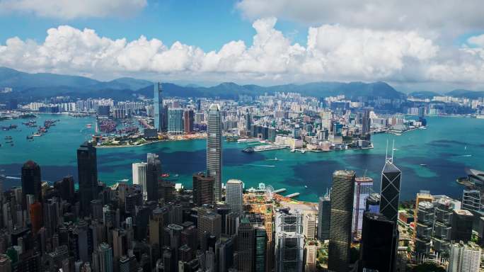 4K航拍香港中环维港两岸高楼建筑群