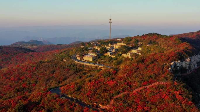 航拍秋天山岭红叶