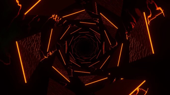 非常暗和橙色隧道与非常明亮的光。循环动画