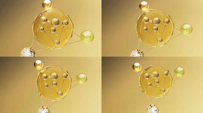 【原创】金色化妆品细胞结构精华球C4D弹