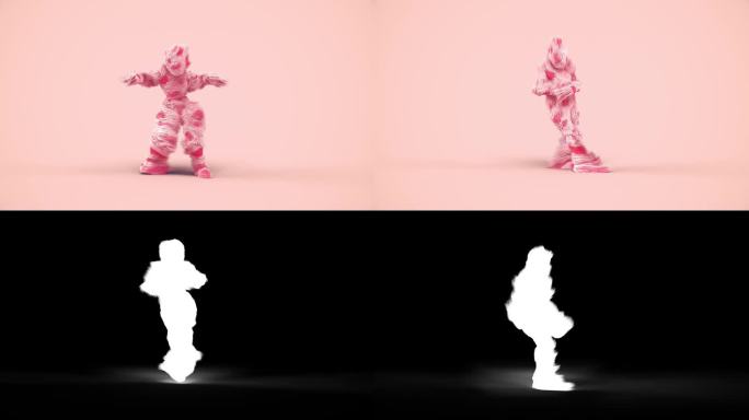 3d毛茸茸的怪物电影角色粉红色羽毛摇摆舞风格在粉红色的背景4K